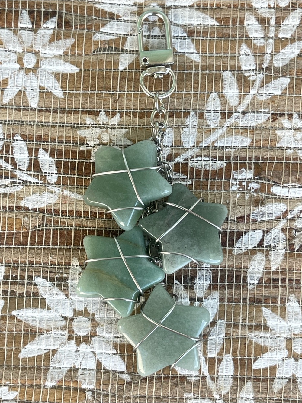 Green Aventurine Star Cluster Bag Charm Silver Stainless Steel